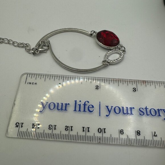 Elegant Red Crystal & Silver Bracelet With Adjustable Chain - Picture 4 of 5